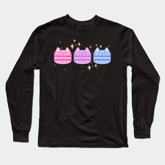 Cute Bisexual Macaron Cats Long Sleeve T-Shirt by Psitta